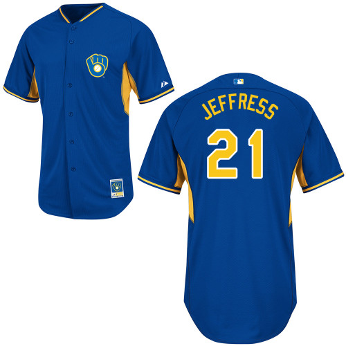 Jeremy Jeffress #21 MLB Jersey-Milwaukee Brewers Men's Authentic 2014 Blue Cool Base BP Baseball Jersey
